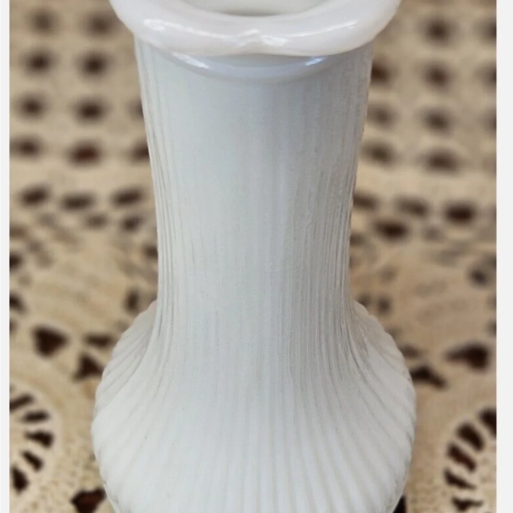 Vintage Randall Milk Glass Leaf Flower Vase White Opaque